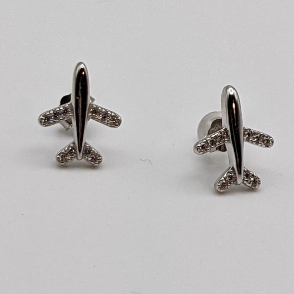 Airplane 925 sterling silver stud earrings - Picture 3 of 6